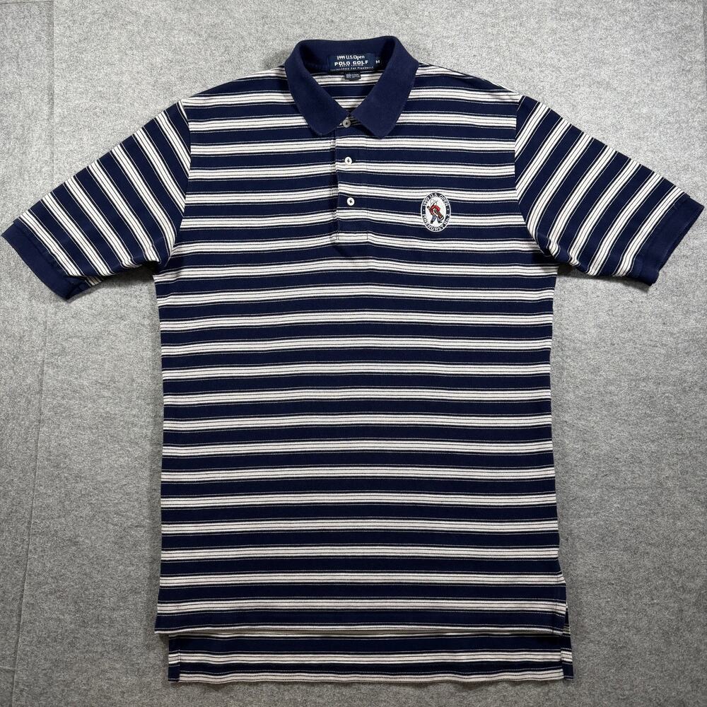 Vintage Polo Ralph Lauren Golf Polo Mens M Navy Striped 1999 US Open Pinehurst
